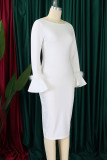 Black Elegant Solid Color Patchwork Slit Zipper O Neck Wrapped Skirt Plus Size Dresses