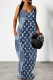 The cowboy blue Sexy Letter Print Pocket Contrast V Neck Printed Dresses