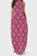 Purple Elegant Letters Pocket Patchwork O Neck Long Dresses