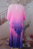 Rose Red Casual Gradient Print Patchwork O Neck Long Dresses