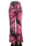 Pink Casual Print Buttons Patchwork Zipper Boot Cut Mid Waist Speaker Full Print Bottoms
