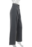 Grey Casual Solid Color Lace Patchwork Loose Mid Waist Wide Leg Patchwork Bottoms