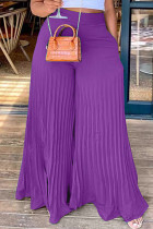 Purple Fashion Casual Solid Fold Regular High Waist Wide Leg Trousers