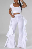 Red Casual Solid Color Stringy Selvedge Regular High Waist Wide Leg Patchwork Trousers