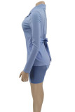 White Sexy Solid Color Hollow Out Patchwork See-Through Strap Design Turn-back Collar Long Sleeve Two Pieces