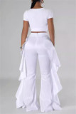 Red Casual Solid Color Stringy Selvedge Regular High Waist Wide Leg Patchwork Trousers