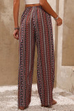 Red Casual Print Patchwork Loose Mid Waist Wide Leg Full Print Bottoms