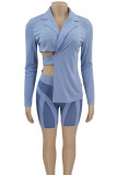 White Sexy Solid Color Hollow Out Patchwork See-Through Strap Design Turn-back Collar Long Sleeve Two Pieces