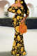 Black Gold Elegant Print Patchwork Backless Off Shoulder Long Dresses