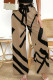 Khaki Casual Stripe Patchwork Strap Design Loose Mid Waist Wide Leg Full Print Bottoms