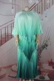 Rose Red Casual Gradient Print Patchwork O Neck Long Dresses