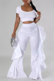 Red Casual Solid Color Stringy Selvedge Regular High Waist Wide Leg Patchwork Trousers