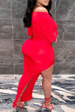 Red Sexy Solid Color Patchwork Ruched Off Shoulder Wrapped Skirt Dresses