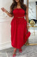 Red Sexy Solid Color Patchwork Backless Ruched Strap Design Strapless Sleeveless Two Pieces