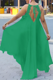 Yellow Daily Elegant Vacation Solid Pierced Lace Bandage Hollowed Out Halter Asymmetrical Dresses