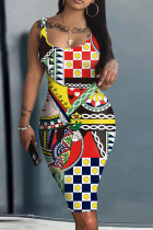 Red Black Casual Print Basic U Neck Vest Dresses