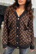 Dark Brown Casual Letters Pocket Buckle Patchwork V Neck Tops