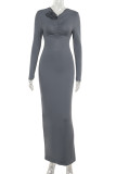 Red Elegant Solid Color Patchwork Backless High Slit Ruched V Neck Long Dresses