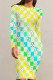Green Yellow Casual Daily Letter Print Contrast O Neck Printed Dresses