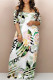 White Sexy Floral Print Letters Pocket Contrast V Neck Printed Dresses