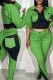 Green Casual Pocket Buttons Patchwork Zipper Contrast Turndown Collar Long Sleeve Two Pieces