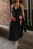 White Sexy Solid Color Backless Belted Spaghetti Strap Sleeveless Two Pieces