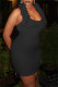 Black Sexy Solid Color Backless Halter Wrapped Skirt Dresses