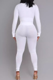 White Casual Solid Color Patchwork Zipper Zipper Collar Long Sleeve Two Pieces