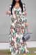 White Green Elegant Animal Print Flowers Letters Lace Up Contrast V Neck Printed Dresses