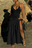 White Sexy Solid Color Backless Belted Spaghetti Strap Sleeveless Two Pieces