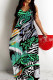 Green Casual Print Backless Spaghetti Strap Long Dresses
