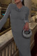 Grey Elegant Solid Color Patchwork Backless High Slit Ruched V Neck Long Dresses