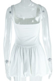 White Sexy Casual Solid Color Backless Spaghetti Strap A Line Dresses