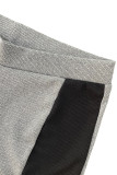 Dark Gray Casual Patchwork Contrast O Neck Long Sleeve Two Pieces