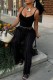 Black Sexy Casual Solid Color Backless Spaghetti Strap Sleeveless Two Pieces