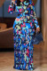 Blue Elegant Print Buckle Patchwork Ruched Turndown Collar Long Sleeve Two Pieces