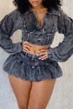 Pink Casual Solid Color Patchwork Turndown Collar Long Sleeve Two Pieces