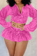 Rose Red Casual Solid Color Patchwork Turndown Collar Long Sleeve Two Pieces