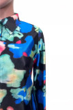 Blue Elegant Print Buckle Patchwork Ruched Turndown Collar Long Sleeve Two Pieces