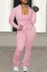 Pink Casual Solid Color Basic Zipper Collar Long Sleeve Two Pieces