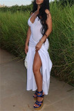 White Sexy Solid Color Backless Belted Spaghetti Strap Sleeveless Two Pieces