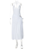 White Sexy Solid Color Backless Belted Spaghetti Strap Sleeveless Two Pieces
