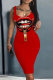 Red Casual Print Basic U Neck Vest Dresses