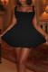 Black Sexy Casual Solid Color Backless Spaghetti Strap A Line Dresses