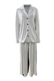 Light Gray Casual Solid Color Buttons Turndown Collar Long Sleeve Two Pieces