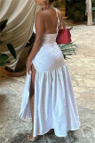 White Sexy Solid Color Backless Belted Spaghetti Strap Sleeveless Two Pieces