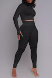 White Casual Solid Color Patchwork Zipper Zipper Collar Long Sleeve Two Pieces