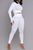 White Casual Solid Color Patchwork Zipper Zipper Collar Long Sleeve Two Pieces