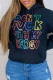 Black Casual Print Draw String Pocket Patchwork Hooded Tops
