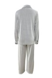 Light Gray Casual Solid Color Buttons Turndown Collar Long Sleeve Two Pieces